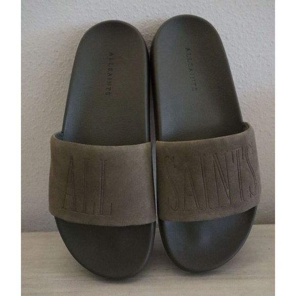 ALLSAINTS 34ZM0180 Men's Sz 9M Khaki Green Sunland Suede Slide Sandals - Picture 7 of 8